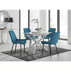 LIRA 100 Extending Dining Table and 4 Blue Pesaro Black Leg Chairs - Blue