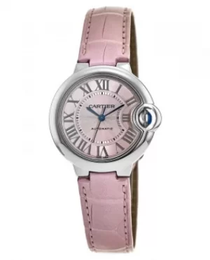 Cartier Ballon Bleu 33mm Pink Leather Automatic Womens Watch WSBB0002 WSBB0002