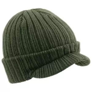 Beechfield Unisex Plain Peaked Winter Beanie Hat (One Size) (Olive Green)