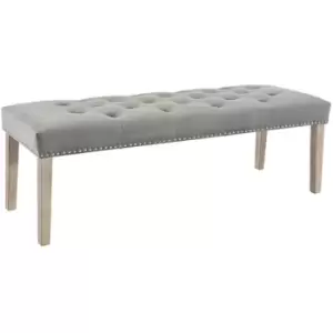 Upholstered Plush Velvet Grey Fabric Bench Button Tufted Seat Dining Bench 170cm - Grey