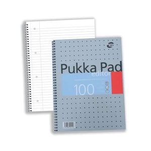 Pukka Pad Editor Metallic A4 Pad Wirebound 80gsm Ruled and Margin 4 Hole 100 Pages Pack 3