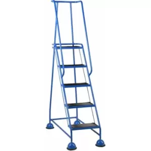 Loops - 5 Tread Mobile Warehouse Steps blue 1.94m Portable Safety Ladder & Wheels