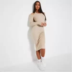 I Saw It First Rib Halterneck Midi Dress - Neutral