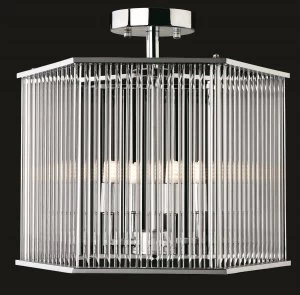 4 Light Semi Flush - Hexagon Chrome, Clear Glass Rods, G9