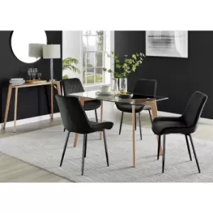 Furniturebox UK - Furniturebox Malmo Rectangular Glass and Wooden Leg Modern Industrial Dining Table & 4 Black Pesaro Black Leg Velvet Chairs