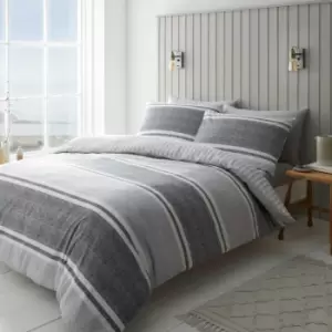 Textured Banded Stripe Easy Care Reversible Duvet Cover Set, Charcoal, Single - Catherine Lansfield