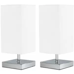 Minisun - 2 x Square Chrome Touch Table Lamps - White - No Bulb