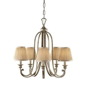 5 Light Multi Arm Chandelier Silver Sand Finish, E14