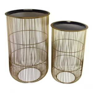 Set of 2 Decorative Side Tables in Gold & Navy Blue