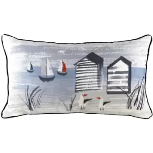 Nautical Beach Hut Cushion Cover (43cm x 43cm) (Blue/Grey/Black) - Blue/Grey/Black - Evans Lichfield