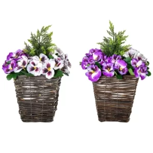 Outsunny 2 Pieces Artificial Phalaenopsis Decorative Plant with Straw Plaiting Pot, Fake Flower, 45cm, White Purple