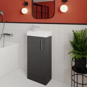 Vault Floor Standing 1-Door Vanity Unit with Basin 400mm Wide - Gloss Grey - Nuie