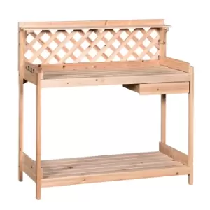 Outsunny Outdoor Wood Potting Table Garden Plant W/ Drawer Hook Slatted Shelf