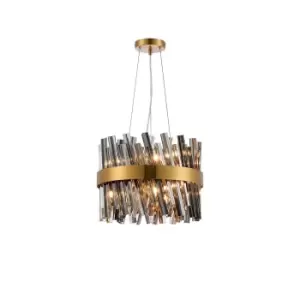 Lysander 10 Light G9, Ceiling Pendant Round, Brass, Smoke