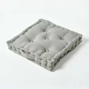 Cotton Grey Floor Cushion, 40 x 40cm - Grey - Homescapes