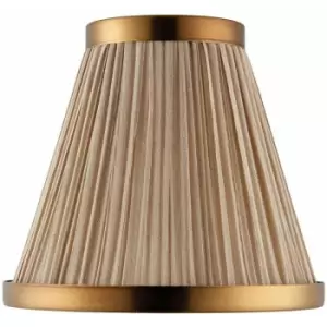 6' Luxury Round Tapered Lamp Shade Beige Pleated Organza Fabric & Antique Brass