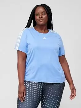 adidas Training Essentials 3 Stripe T-Shirt - Plus Size, Blue, Size 3X, Women