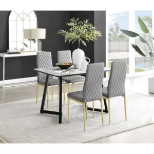 Furniturebox Carson White Marble Effect Recatngular 120cm Dining Table & 4 Grey Milan Gold Leg Faux Leather Chairs