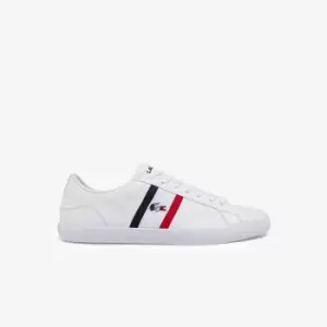 Lacoste Mens Lerond Tricolore Leather and Synthetic Trainers Size 16 UK White, Navy & Red