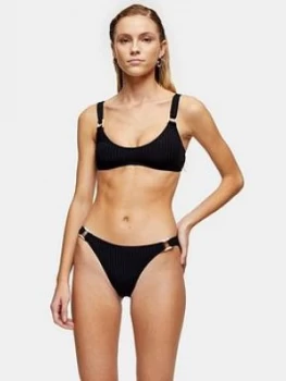 Topshop Square Ring High Leg Bikini Briefs - Black