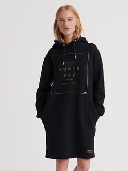 Superdry Oversized Scandi Hoodie Dress - Black, Size 12, Women