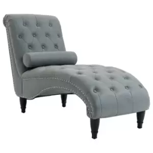 Homcom Tufted Chaise Longue Modern Recliner Leisure Sofa Chair With Pillow Grey