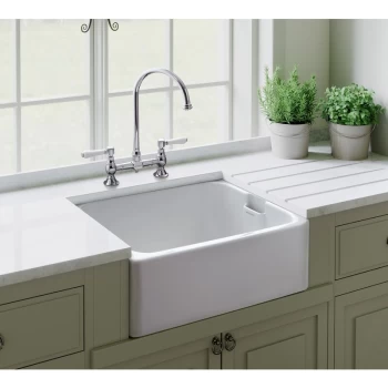 Rangemaster - Farmhouse Belfast Kitchen Sink Single Bowl Ceramic White FREE Wastew