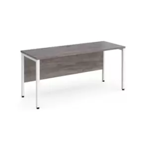 Maestro 25 straight desk 1600mm x 600mm - white bench leg frame and grey oak top