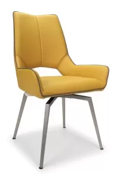 Set Of 2 Graphite Yellow Faux Leather Swivelling Dining Chair