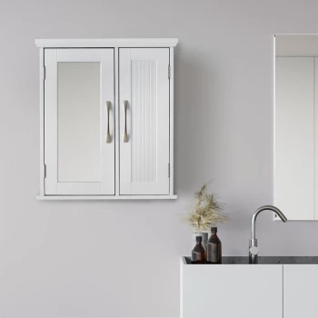 Teamson Home - Wooden Bathroom Mirrored Wall Medicine Cabinet Storage with Mirror & Adjustable Shelves White EHF-F0008 - White