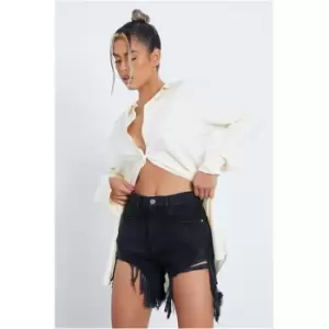 I Saw It First Black Extreme Distressed Denim Mom Shorts - Black