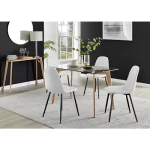 Furniturebox UK - Furniturebox Malmo Rectangular Glass and Wooden Leg Modern Industrial Dining Table & 4 White Corona Faux Leather Dining Chairs with