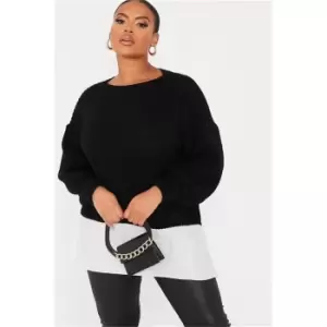 I Saw It First Black Plus Size Crew Neck Jumper With Shirt Hem Detail - Black