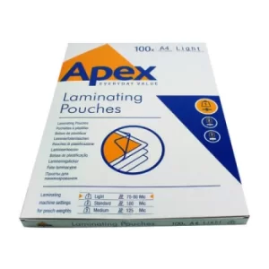 Apex A4 Light Laminating Pouches Clear (Pack of 100) 6003201