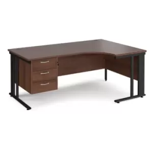 Office Desk Right Hand Corner Desk 1800mm With Pedestal Walnut Top With Black Frame 1200mm Depth Maestro 25 MCM18ERP3KW