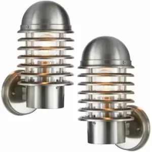 Loops - 2 pack IP44 Outdoor Wall Lamp Stainless Steel Round Caged Light Porch Security