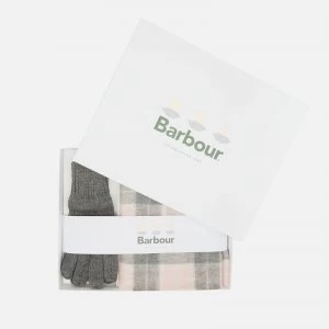 Barbour Casual Womens Wool Tartan Scarf & Gove Set - Pink/Grey Tartan