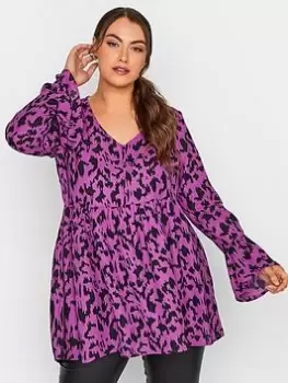 Yours Dip Back Leopard Marks Blouse - Purple, Purple, Size 24, Women