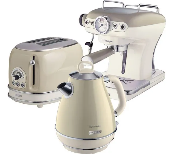 Ariete ARPK4 Vintage 2 Slice Toaster, 1.7L Fast Boil Jug Kettle & Espresso Coffee Maker