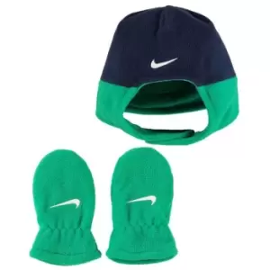 Nike Swoosh Trapper Hat And Mitten Set - Blue