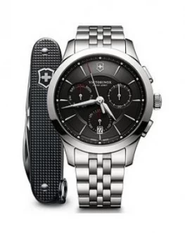 Victorinox Victorinox Swiss Made Alliance Black Sapphire Glass 44Mm Chronograph Dial Stainless Steel Bracelet Watch And Swiss Army Knife Gift Set