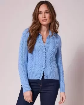 Cotton Traders Womens Cable Button Cardigan in Blue