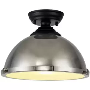 Luminosa Talisa Flush Ceiling Lamp E27 With Round 31cm Metal Shade Matt Black, Polished Nickel, Frosted White