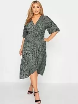 Yours Dalmatian Wrap Dress - Green, Size 26-28, Women