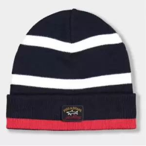 Paul And Shark Striped Colour Block Beanie - Blue