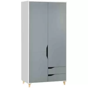 HOMCOM 2 Door Wardrobe With Drawers Hanging Rail Shelves For Bedroom - Grey