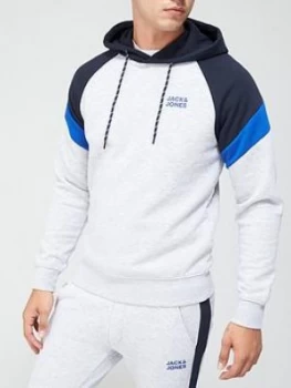 Jack & Jones Colour Block Logo Hoodie - Grey