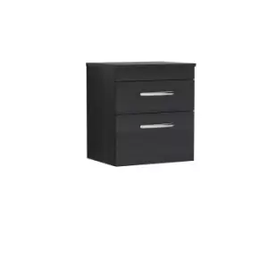 Nuie Athena 500 Wall Hung 2-drawer Vanity & Worktop - Black Woodgrain