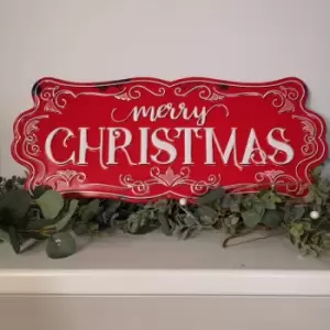 52cm Red Metal Merry Christmas Embossed Wall Sign with Hooks