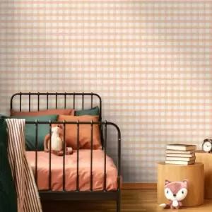 Holden Watercolour Gingham Soft Coral Childrens Wallpaper